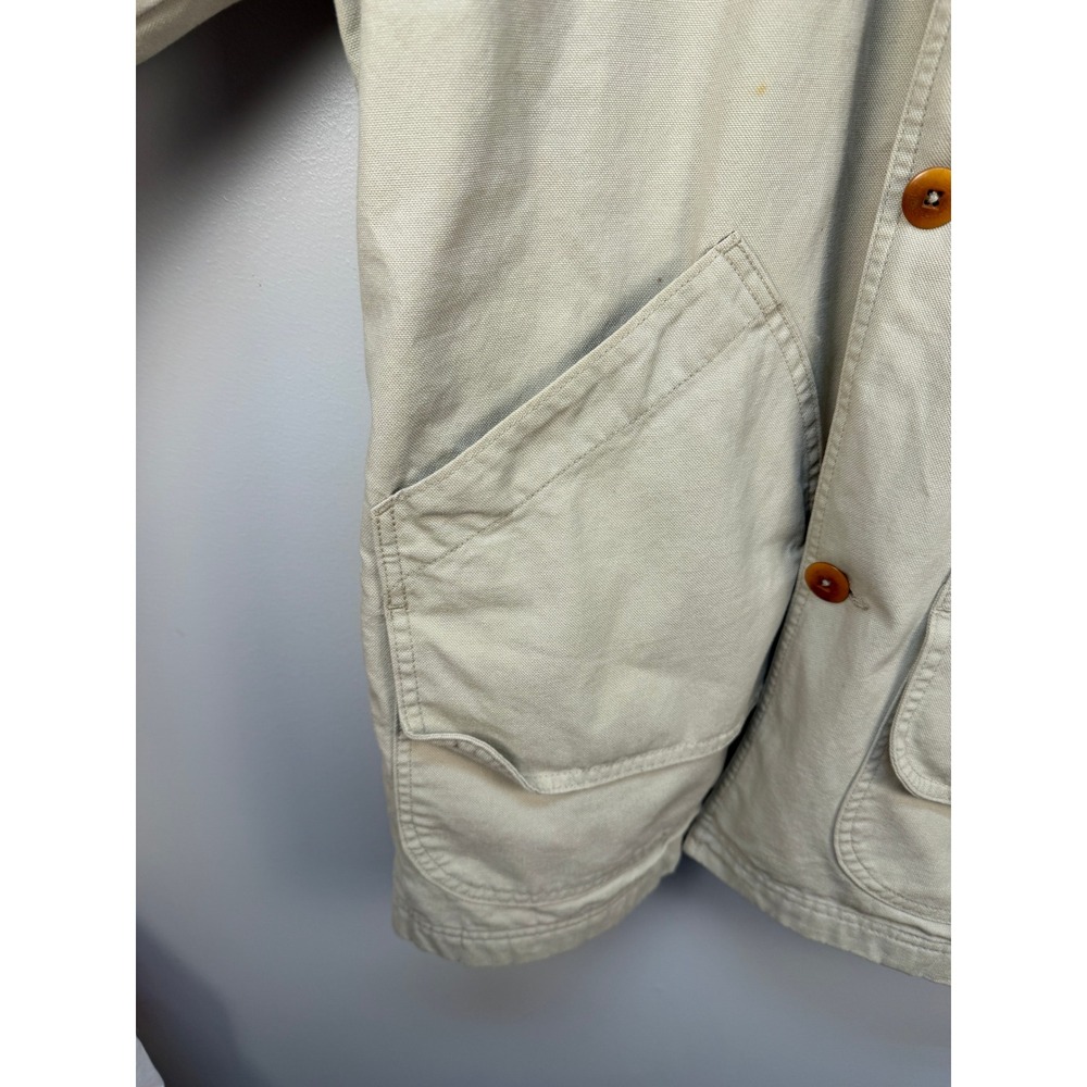 LL Bean Mens Field Coat Barn Jacket Beige Khaki Canvas Plaid Lined Corduroy L - Picture 9 of 16